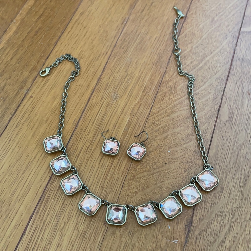 c+i bundle pink Art Deco necklace and earrings